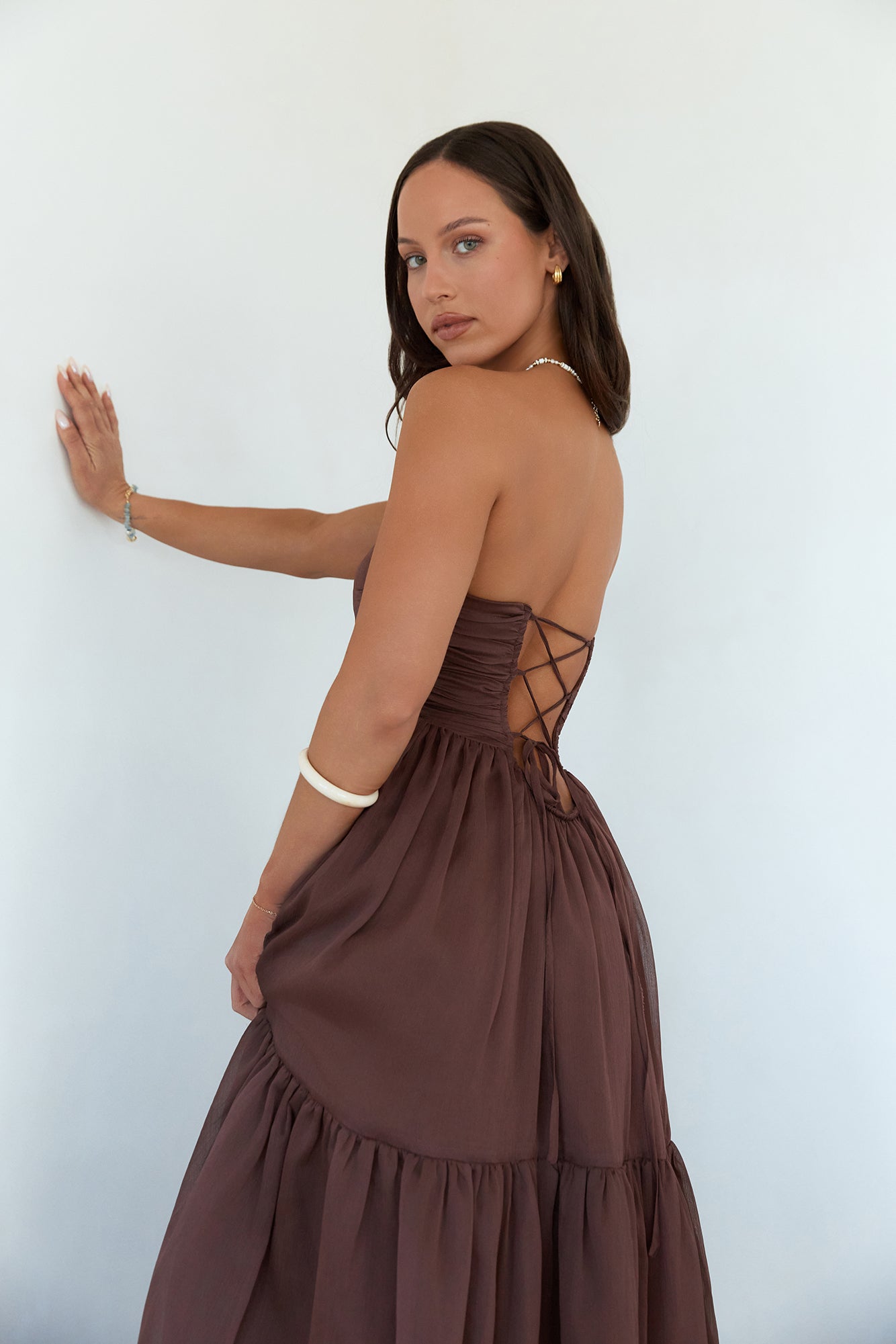 Unforgettable Style Strapless Maxi Dress Brown