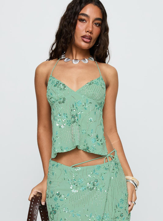 What A Coincidence Beaded Top Teal