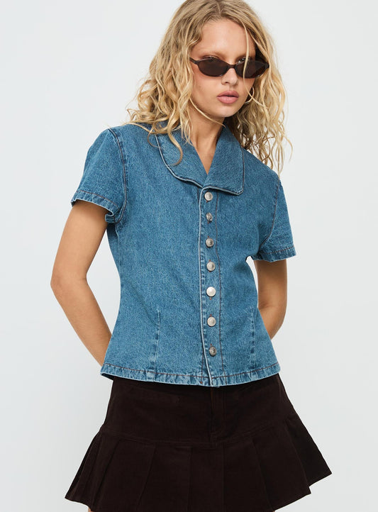 Ellix Button Up Top Blue Denim