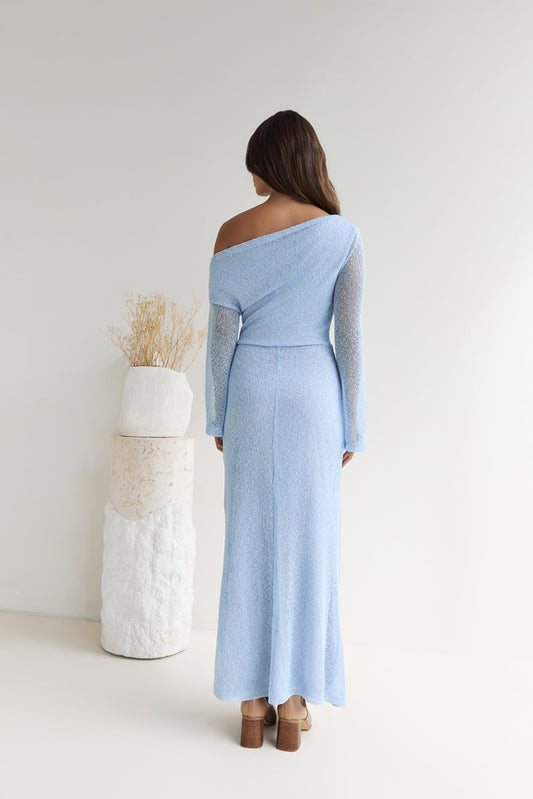 Cool Daze Long Sleeve Knit Maxi Dress Blue