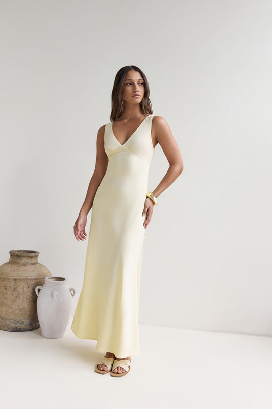 Lost In Daydreams Satin Maxi Dress Yellow