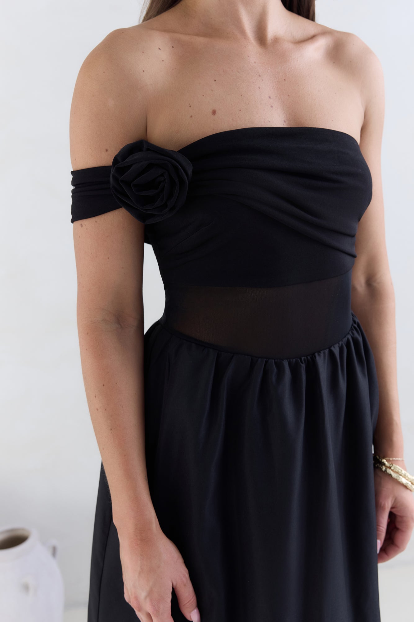 Wish List Getaway One Shoulder Maxi Dress Black