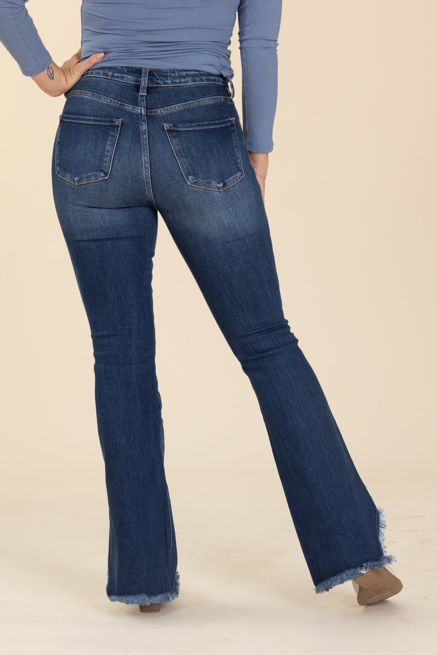 KanCan Dark Wash Bootcut Jeans Fray Hem