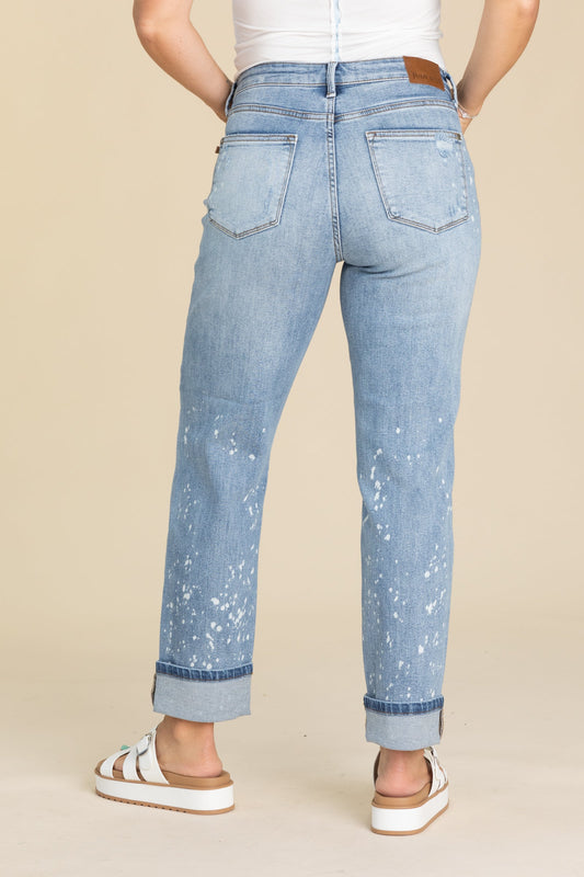 Judy Blue Bleach Splatter Single Cuff Jeans
