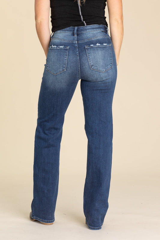 Risen Dark Wash High Rise Straight Jeans