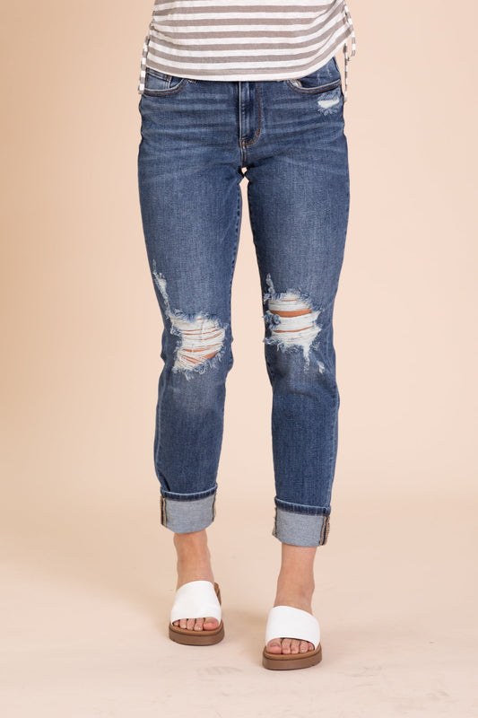 Judy Blue Boyfriend Fit Faux Cuff Jeans