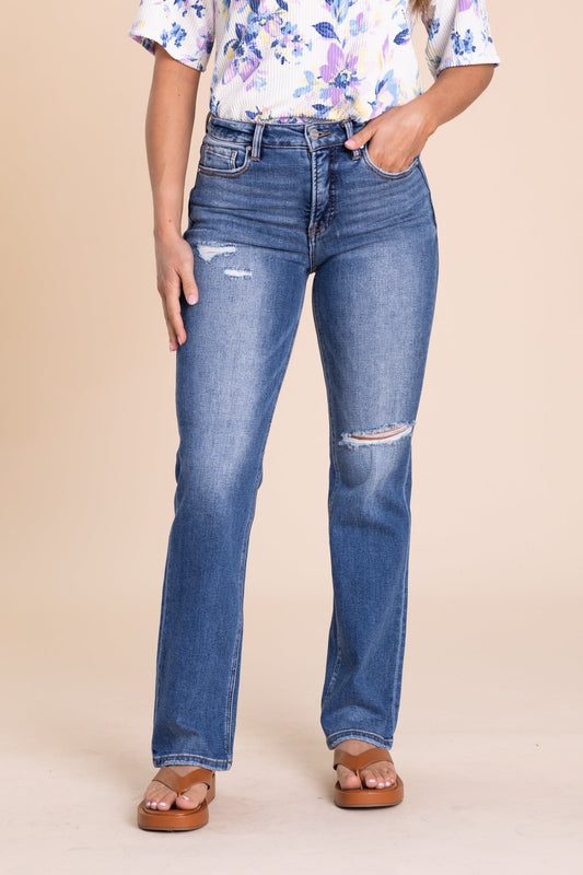 Risen High Rise Ankle Straight Jeans