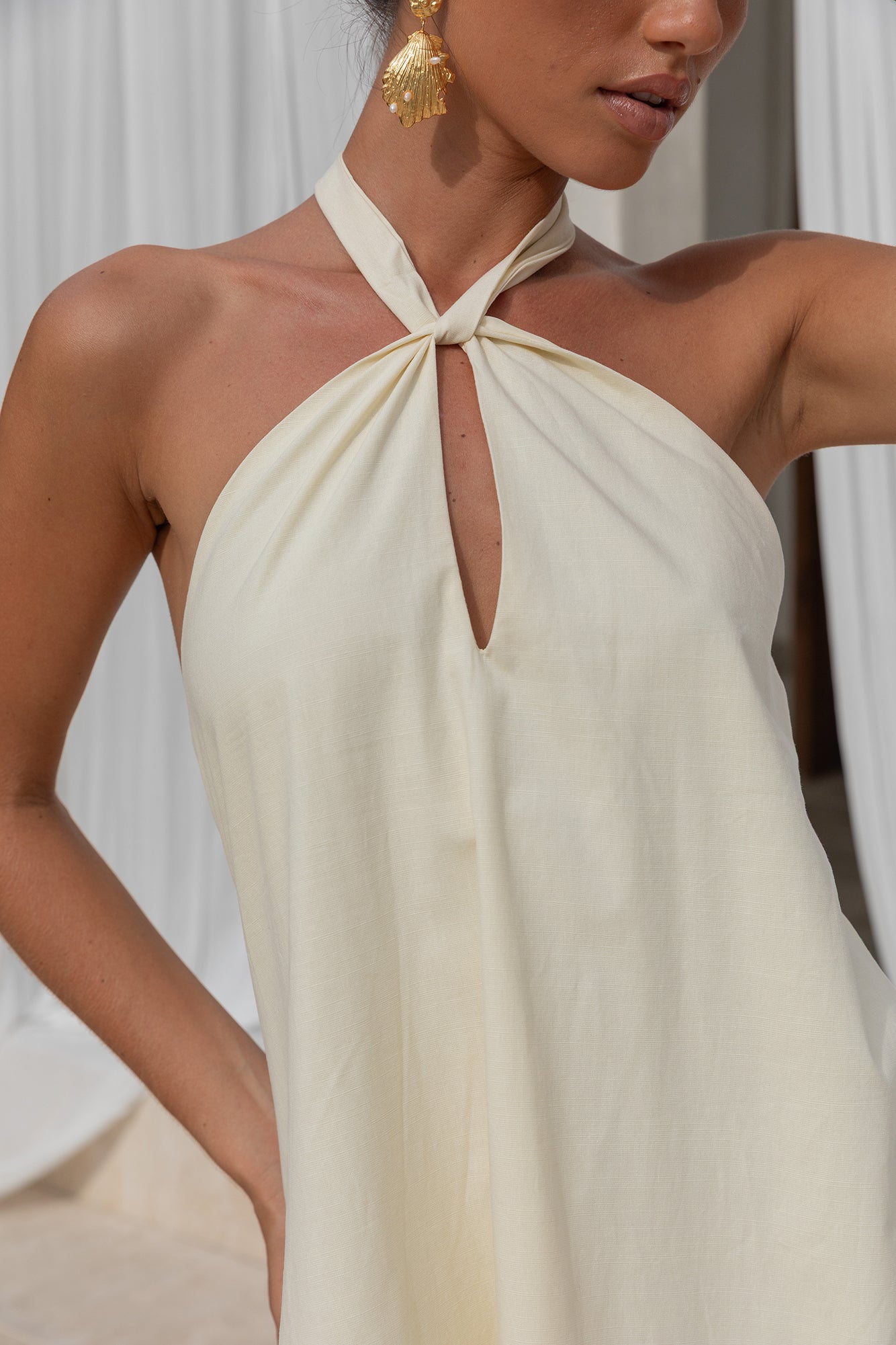 Coconut Sips Halter Mini Dress Yellow