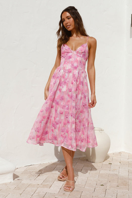 Fairytale Daydreams Midi Dress Pink