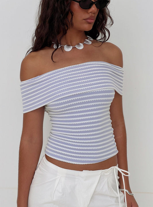 Ausha Off Shoulder Top Lilac Stripe