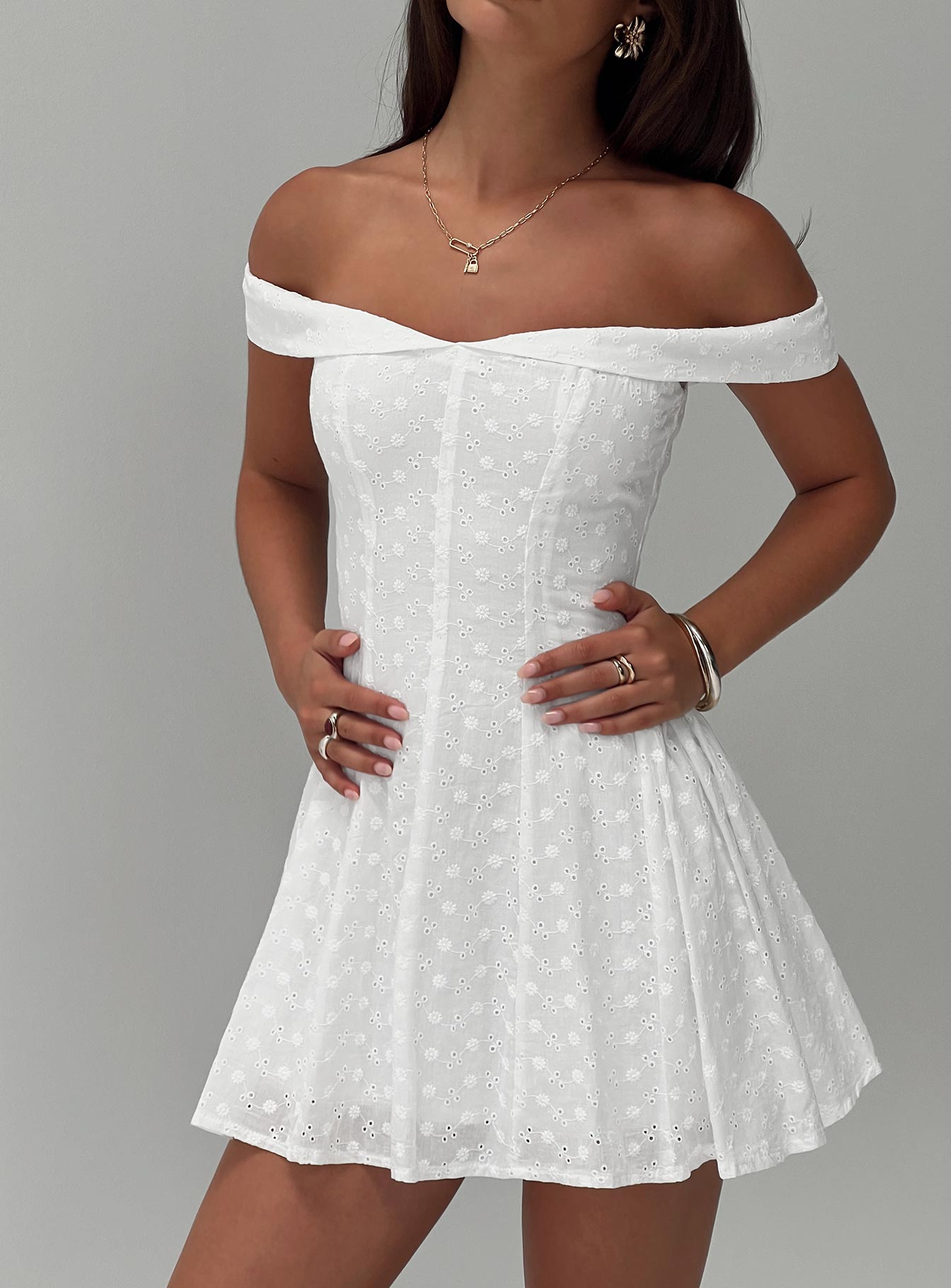 Rosebud Off The Shoulder Mini Dress White Petite