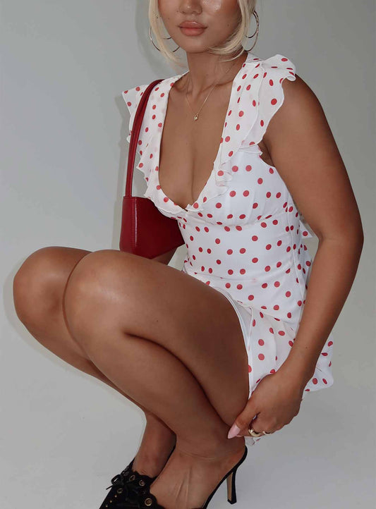 I Guess So Mini Dress White / Burgundy Petite