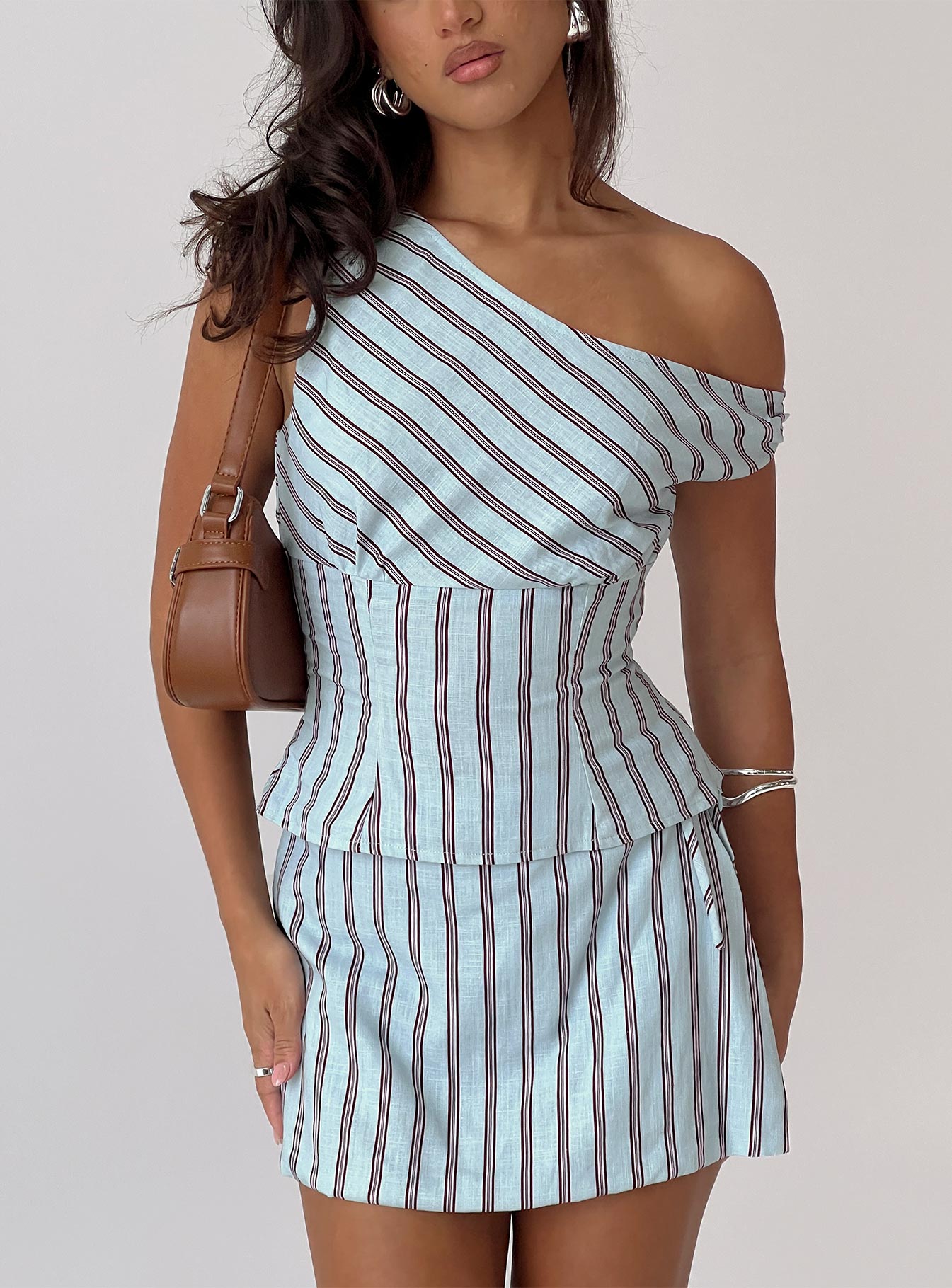 Del Rio Off The Shoulder Top Blue / Maroon