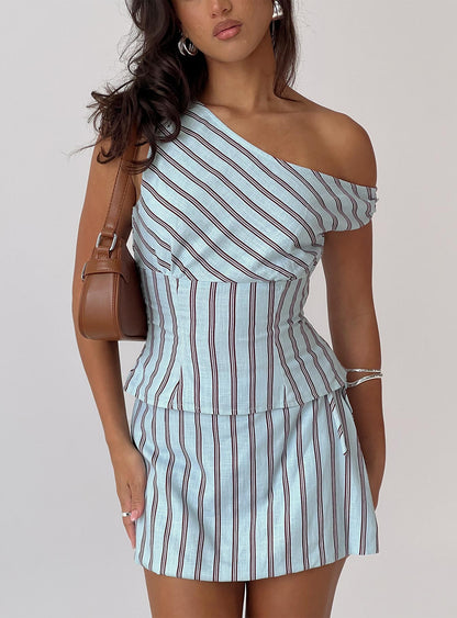 Del Rio Off The Shoulder Top Blue / Maroon