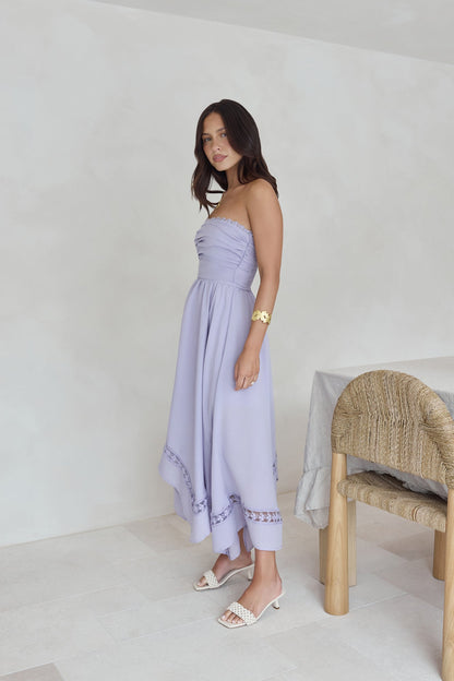 Lucia Strapless Midi Dress Lilac