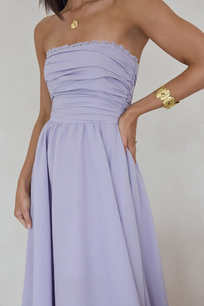 Lucia Strapless Midi Dress Lilac