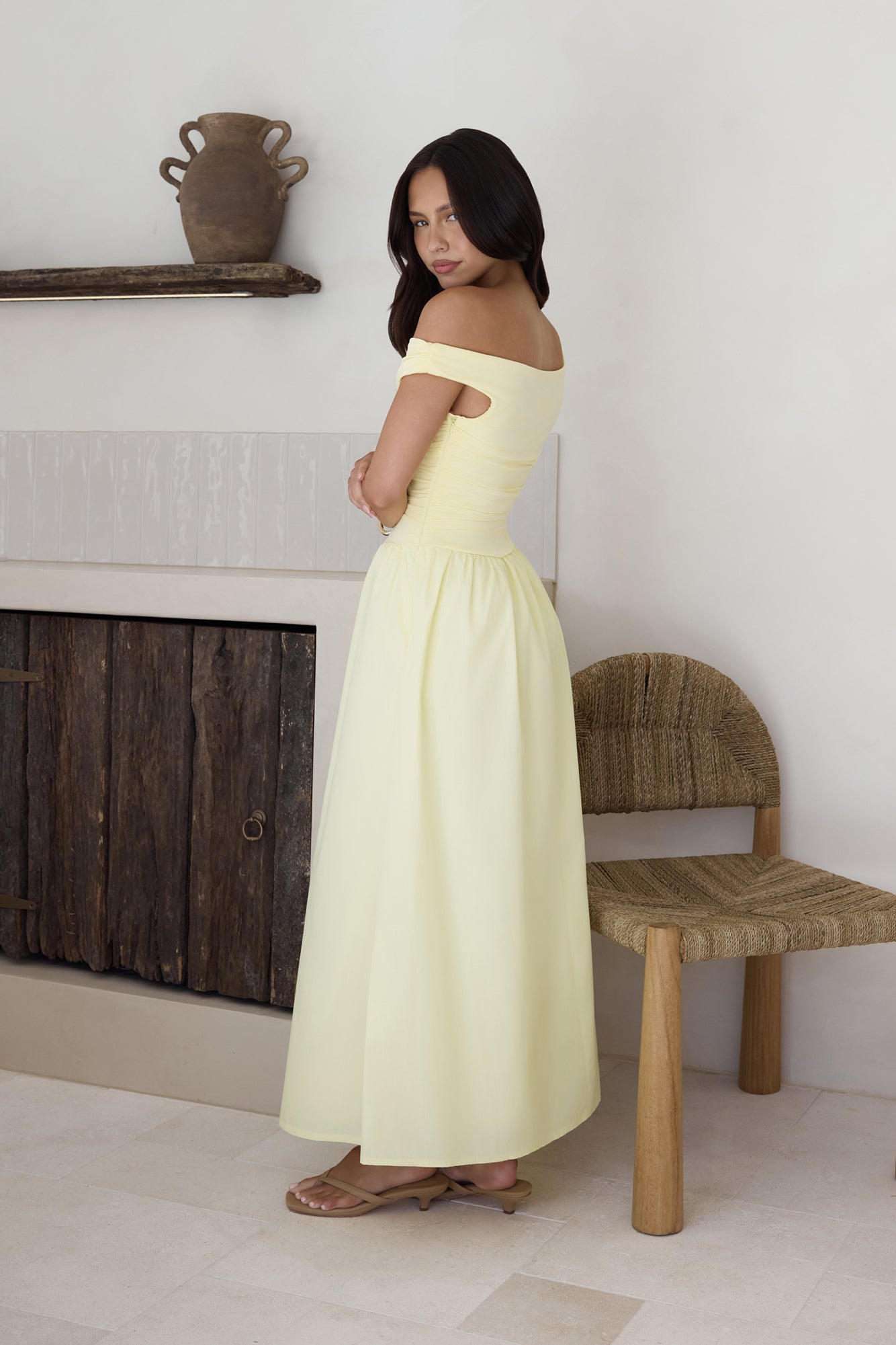 Days Of The Sun Off Shoulder Maxi Dress Yellow