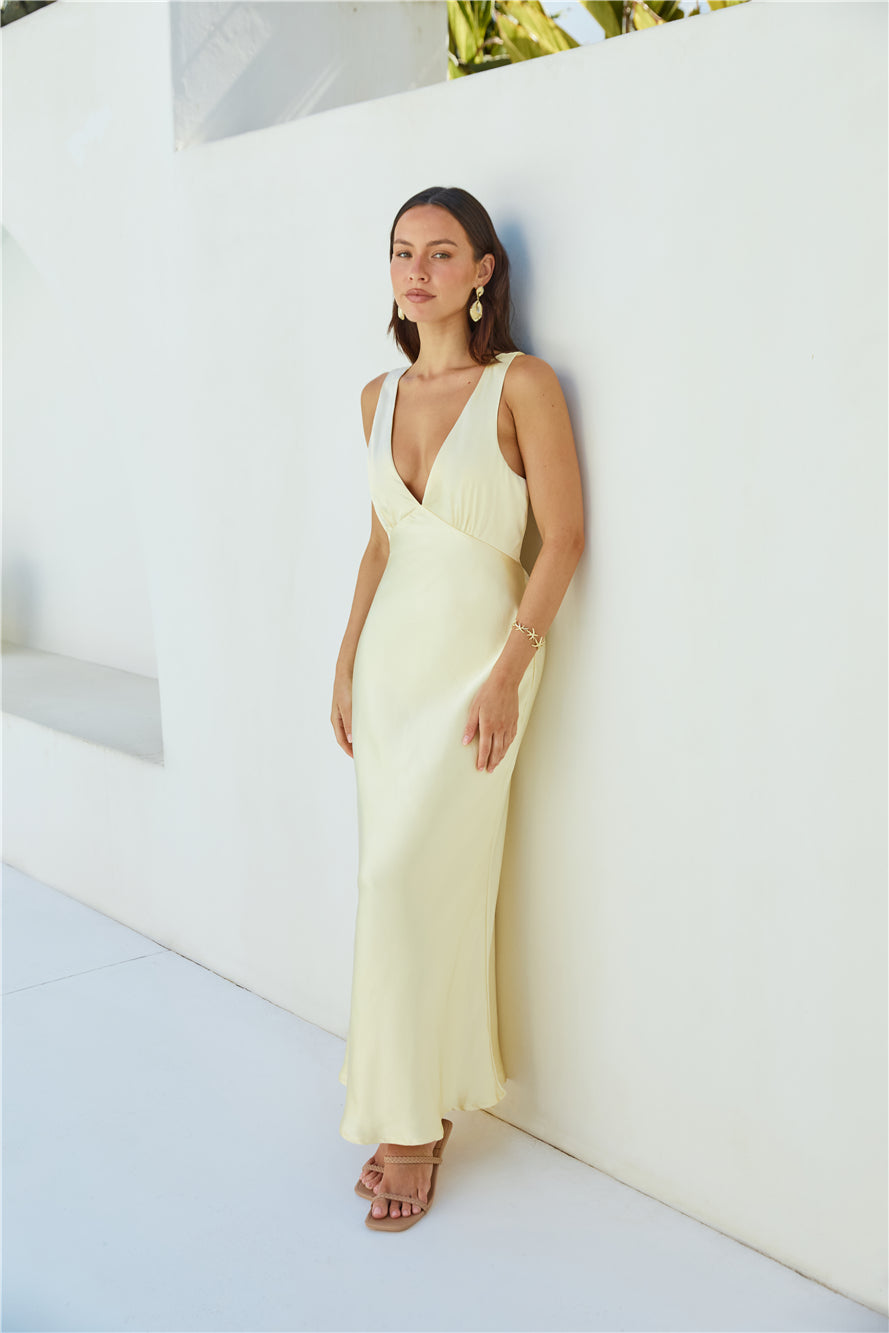 Cheers To You Satin Maxi Dress Yellow