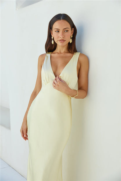 Cheers To You Satin Maxi Dress Yellow