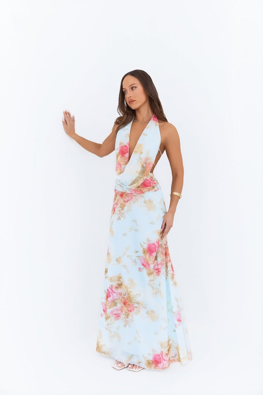 Slow Dancing Halter Maxi Dress Blue