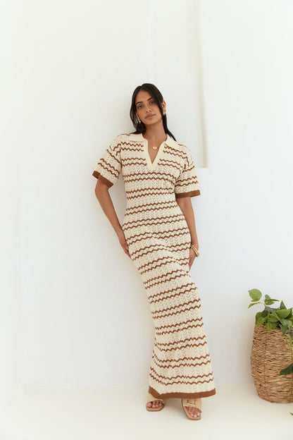 Cobble Stone Knit Maxi Dress Cream