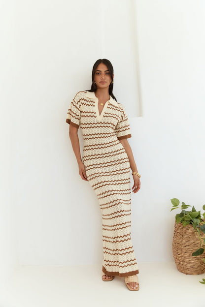 Cobble Stone Knit Maxi Dress Cream