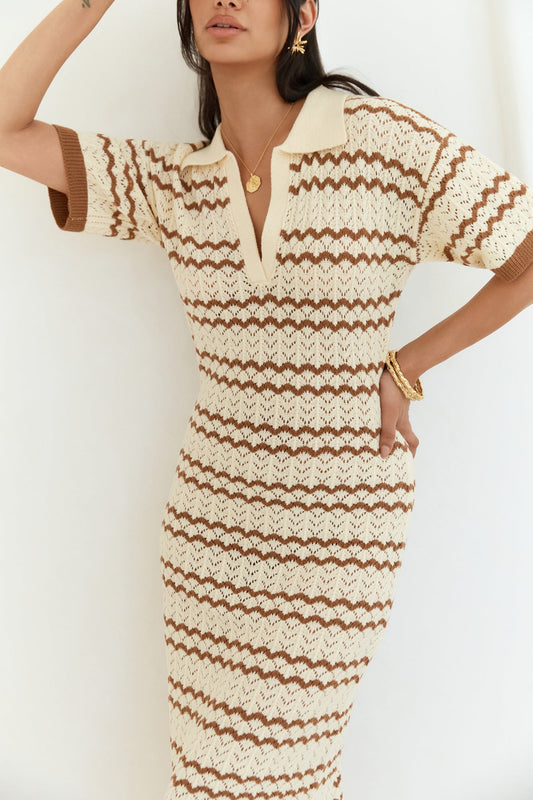 Cobble Stone Knit Maxi Dress Cream