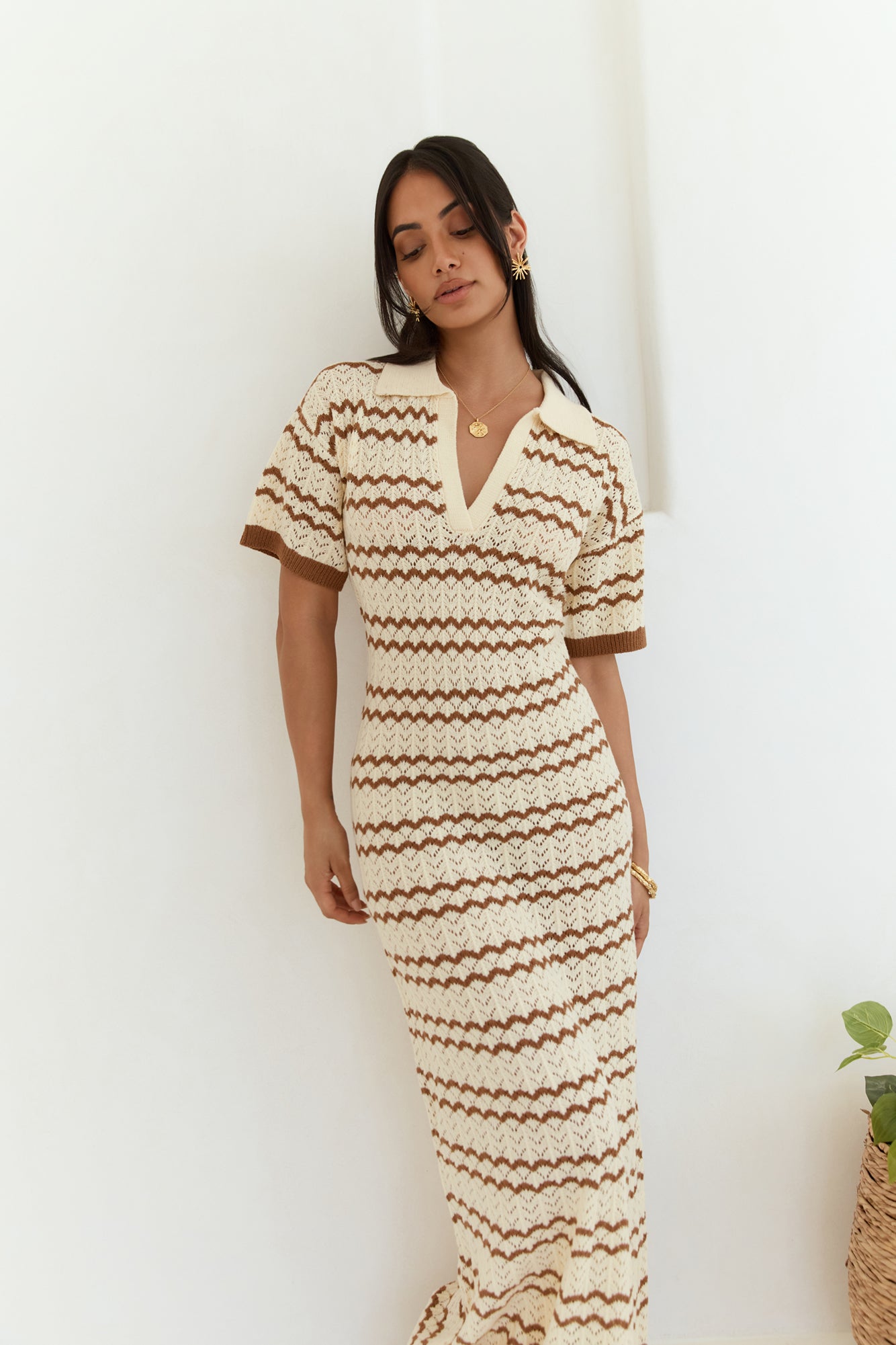 Cobble Stone Knit Maxi Dress Cream