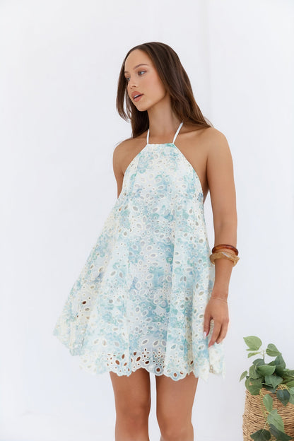 Muse Of The Moment Halter Mini Dress Blue