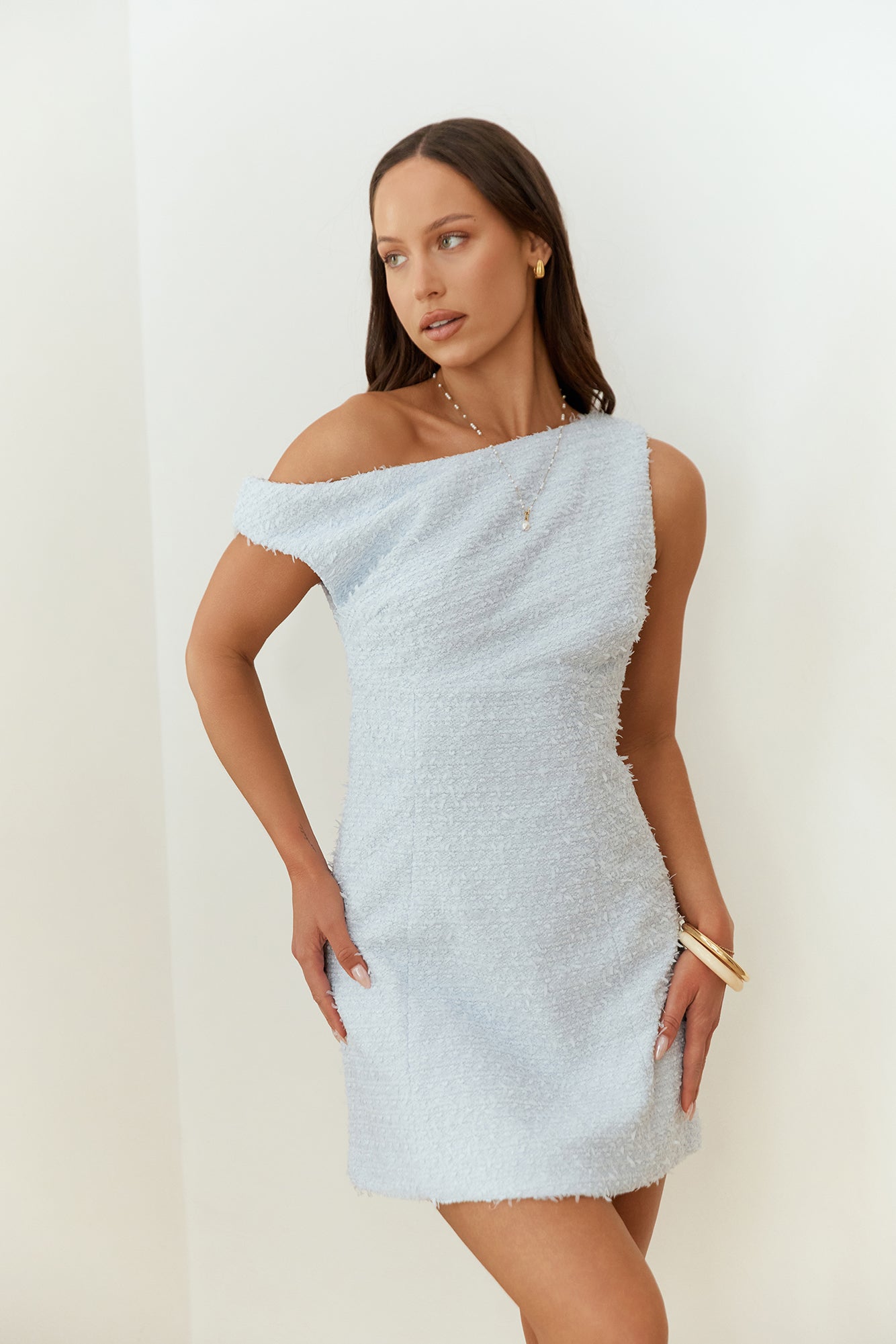 Dreaming Days Off Shoulder Mini Dress Blue