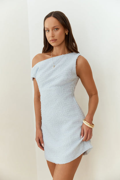 Dreaming Days Off Shoulder Mini Dress Blue