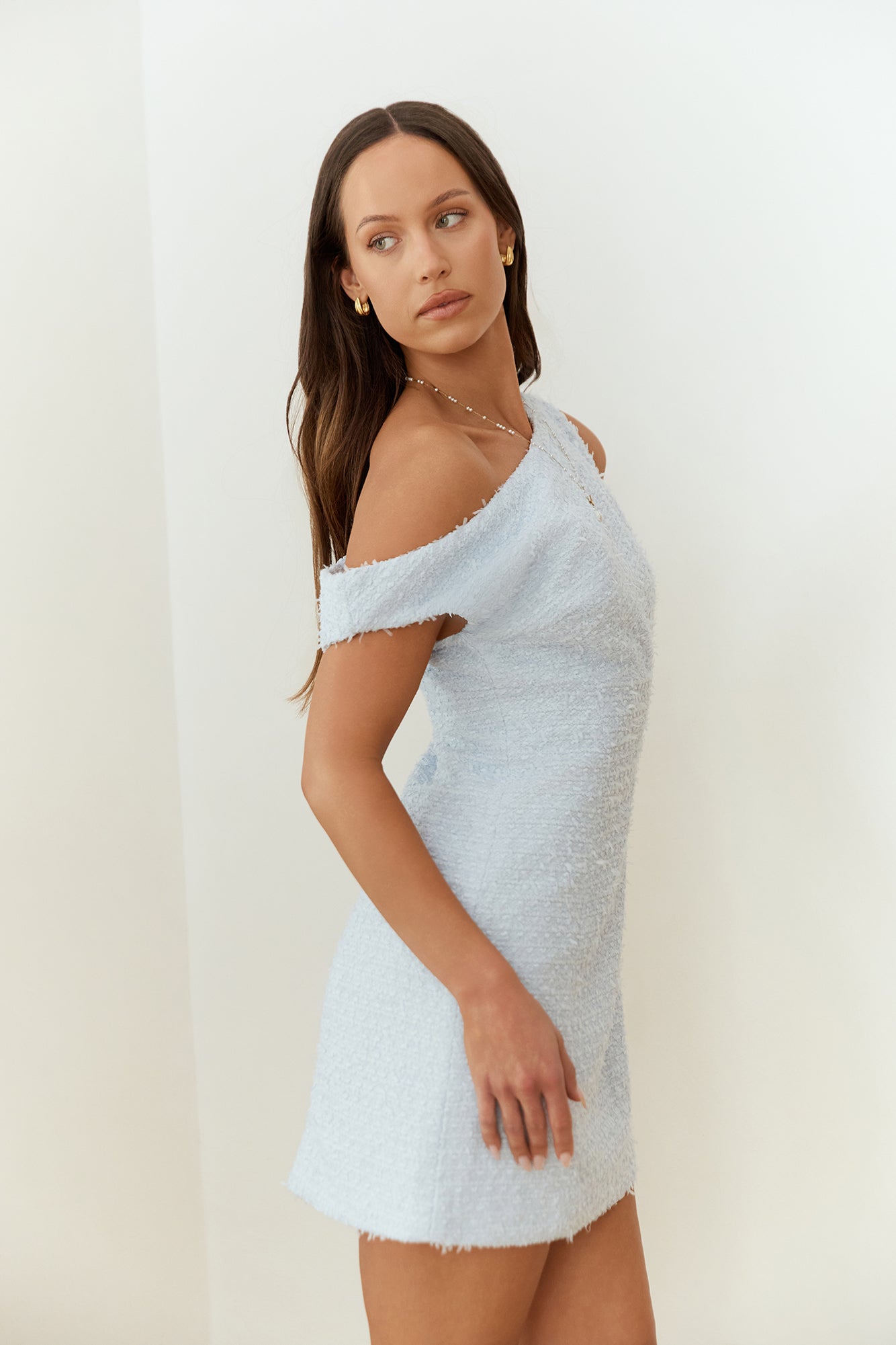 Dreaming Days Off Shoulder Mini Dress Blue