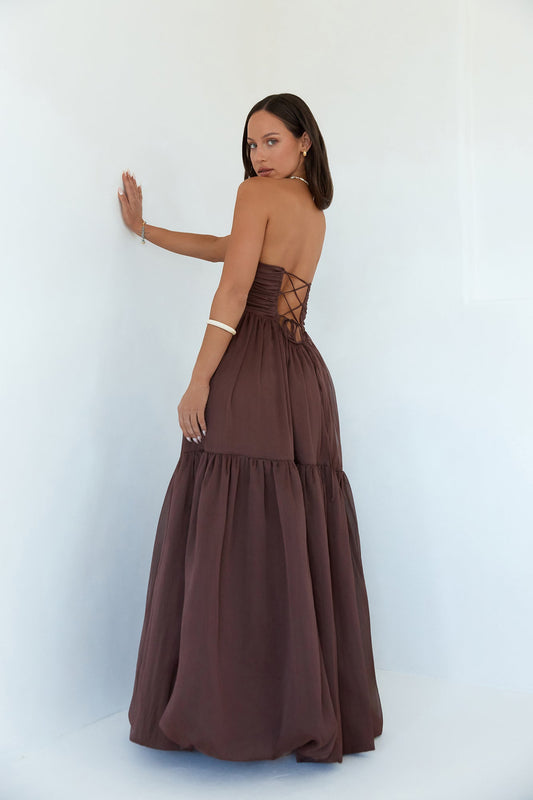 Unforgettable Style Strapless Maxi Dress Brown