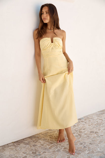 Sunshine Bliss Strapless Maxi Dress Yellow
