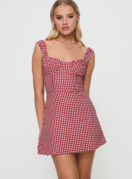Faubert Mini Dress Red Gingham Petite