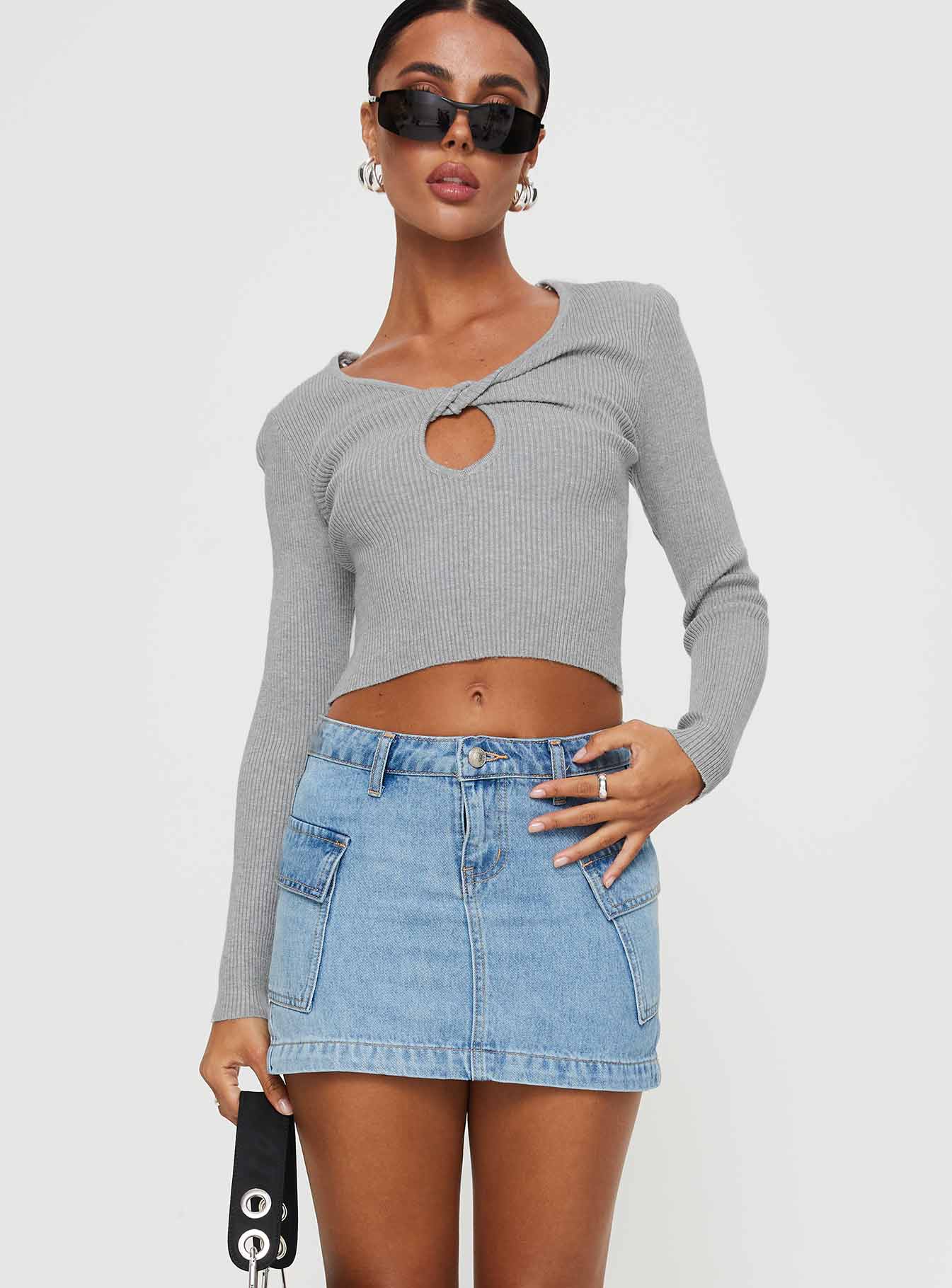 Zakai Cargo Denim Mini Skirt Ice Blue Petite