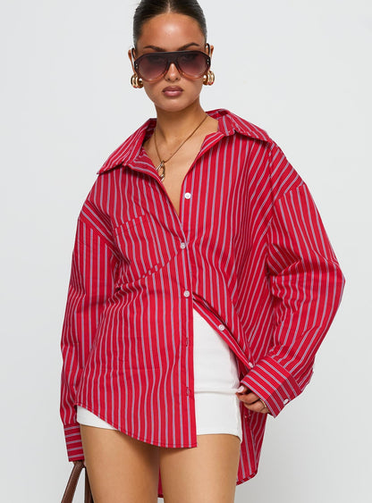 Kodhi Oversized Long Sleeve Top Red Stripe