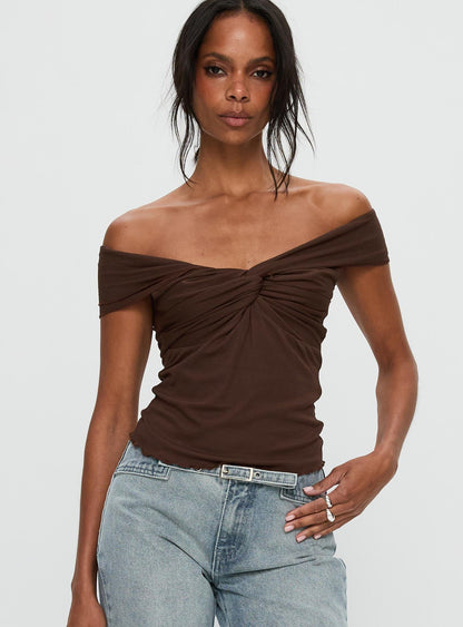 Suspiria Twist Off Shoulder Top Chocolate