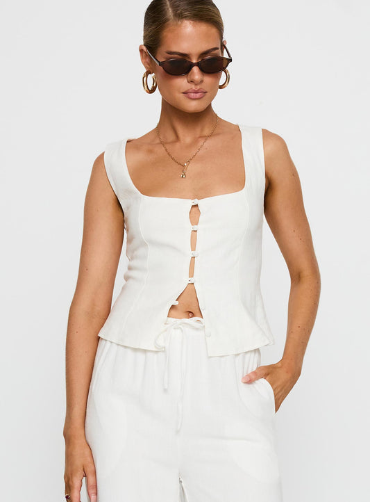 Zenda Linen Blend Top Off White