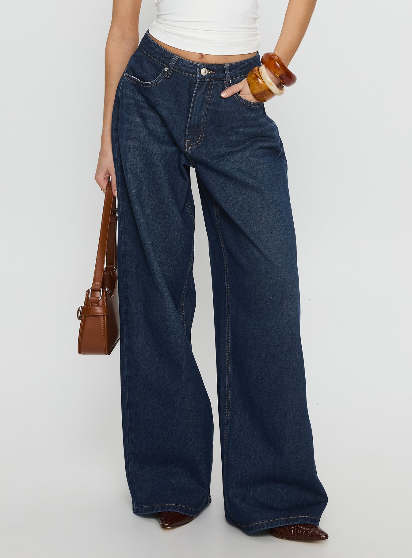 Naylor Mid Rise Wide Leg Jeans Mid Blue Denim Petite