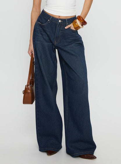 Naylor Mid Rise Wide Leg Jeans Mid Blue Denim Petite