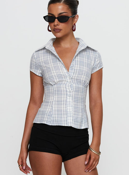 Cottesloe Blouse Top Blue Check