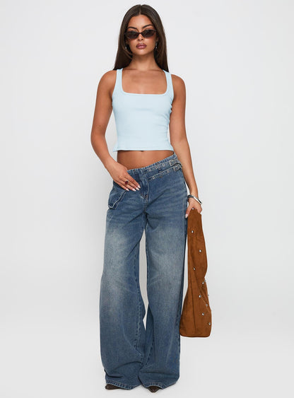 Paltrow Mid Rise Wide Leg Cargo Jeans Mid Blue Wash Petite