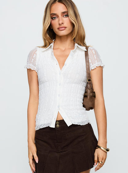 Melaniya Button Up Top White