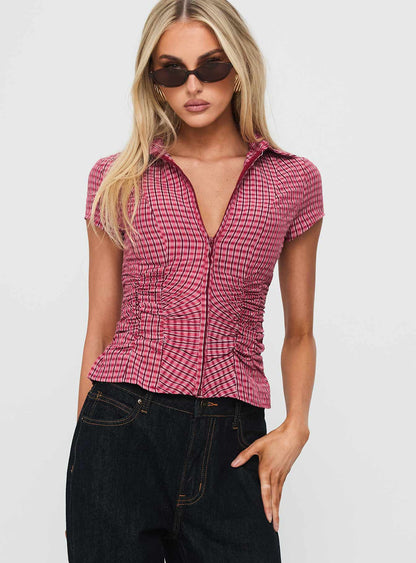 Meryn Ruched Top Red Check