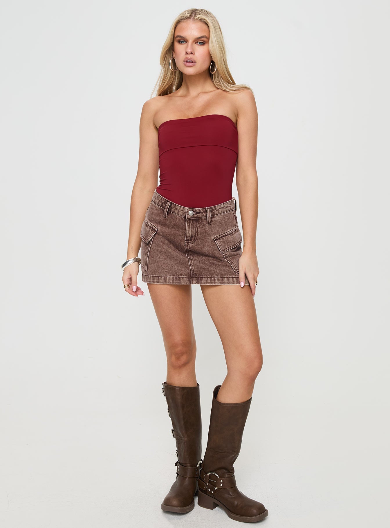 Niner Strapless Bodysuit Burgundy Petite
