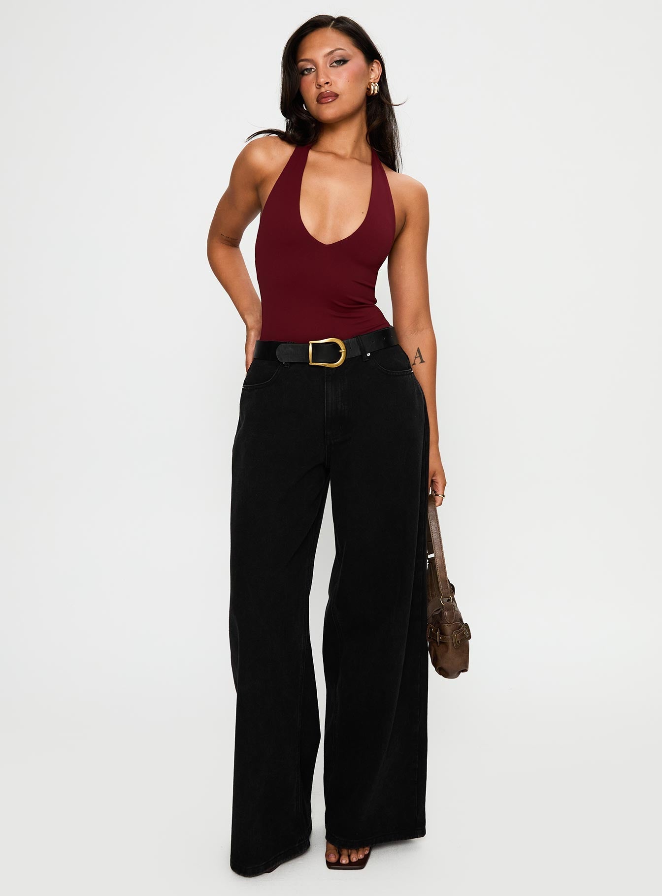 Someone New Halter Bodysuit Burgundy