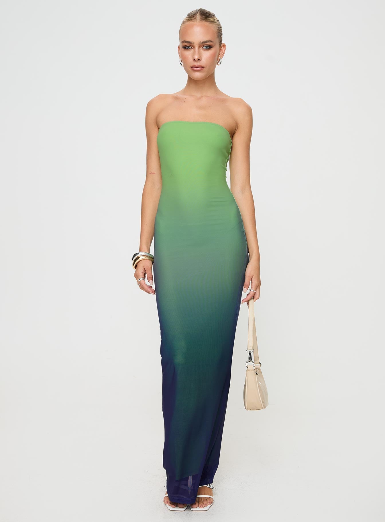 Stolen Love Strapless Maxi Dress Blue / Green Ombre Petite