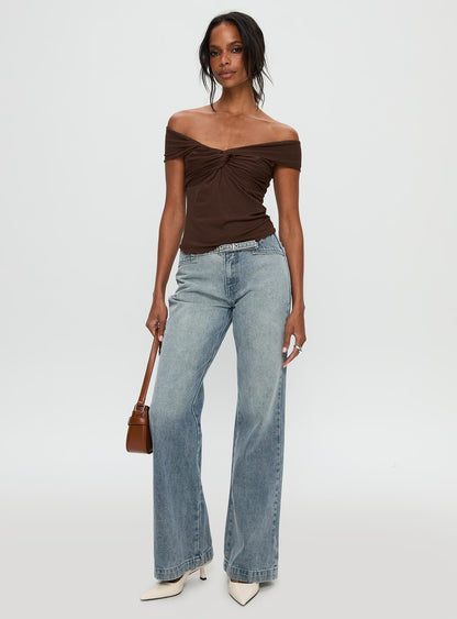 Suspiria Twist Off Shoulder Top Chocolate
