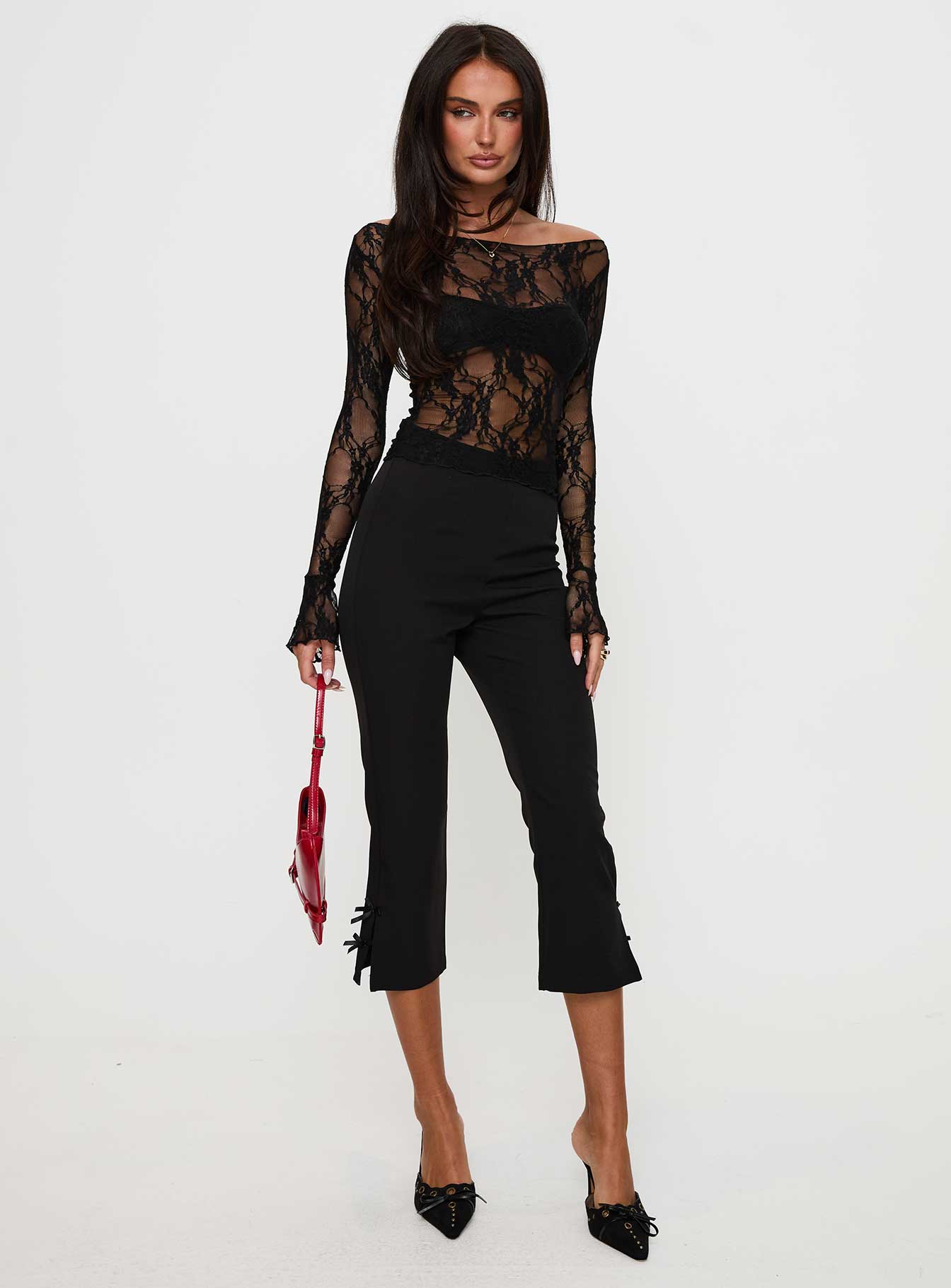 Junah Sheer Lace Long Sleeve Top Black